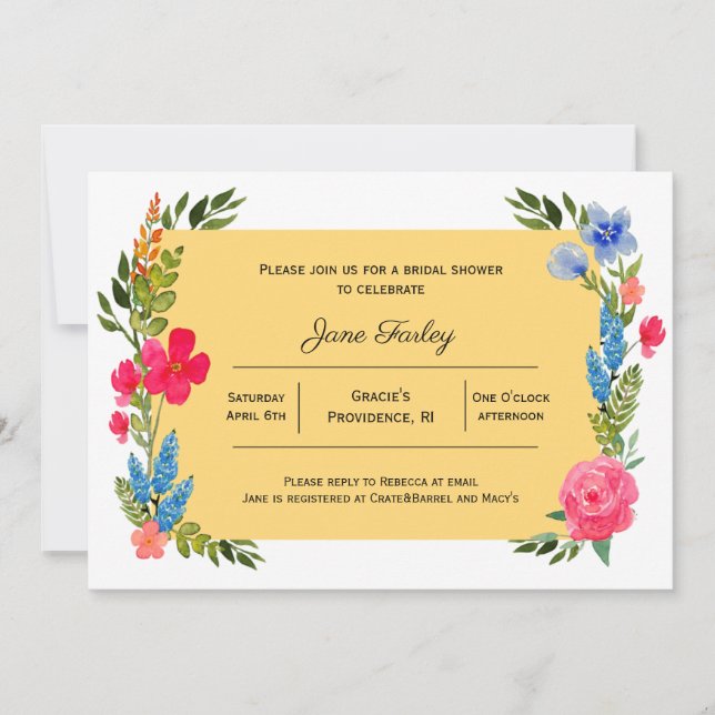Borda de Flores Selvagens com Convite Amarelo (Frente)