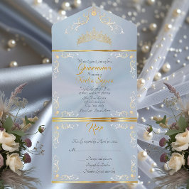 Borda Dourada Vintage Quinceanera - Azul Pastel