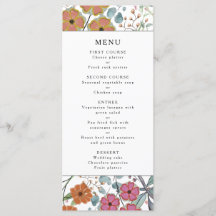 Borda floral das flores silvestres Menu de casamen