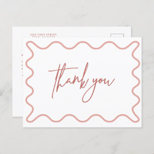 Borda ondulada rosa Obrigado cartão postal