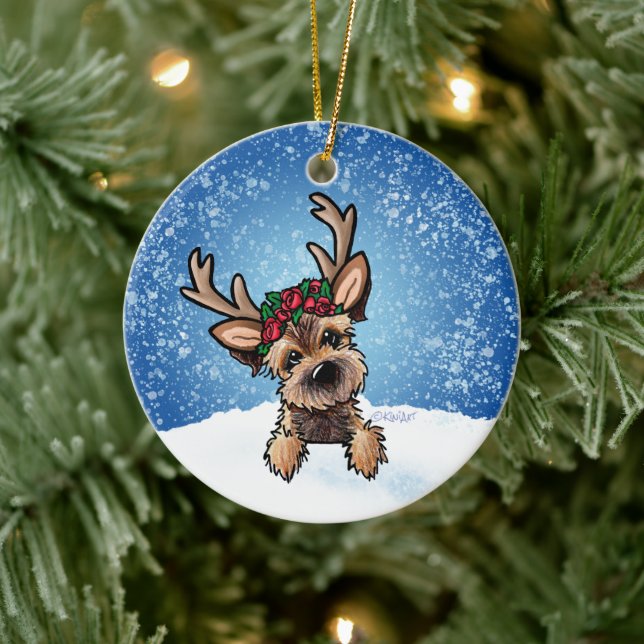 Borda Terrier Reindeer Ornamento Cerâmico de Natal (Árvore)