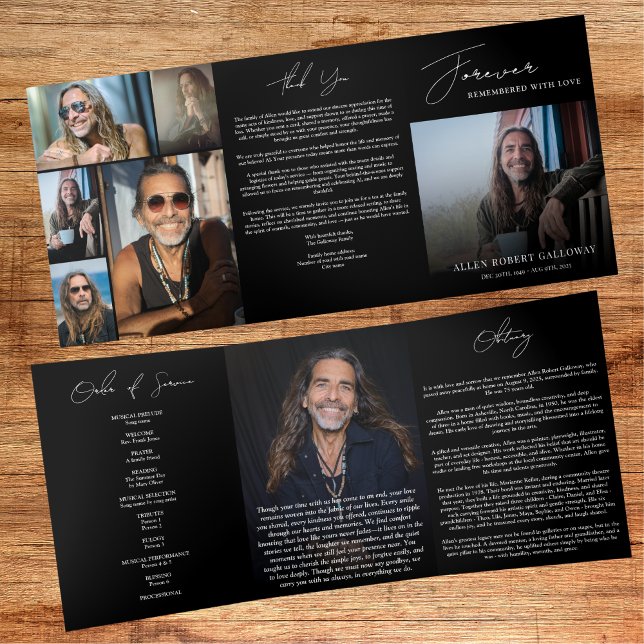 Borda Tripla Programa de Funeral Trifold Moderno e Elegante com (Criador carregado)