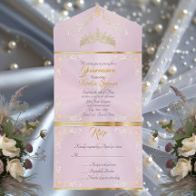 Borda Vintage Dourada Quinceanera - Rosa Pastel