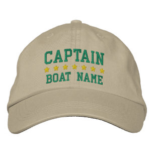 Bordado Capitão Náutico Nome do Seu Barco Boné Khaki