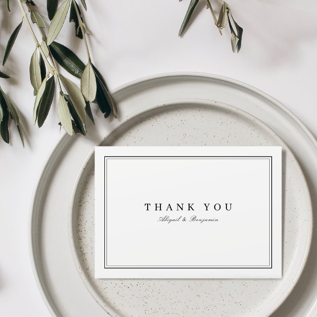 Bordas elegantes preto e branco agradecimento mini (Elegant borders black white minimalist thank you)