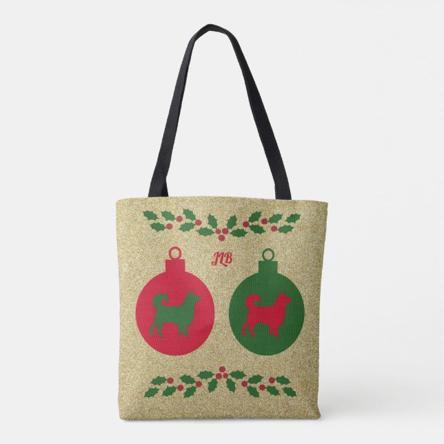 Border Collie e Holly Christmas Tote Bag (Verso)