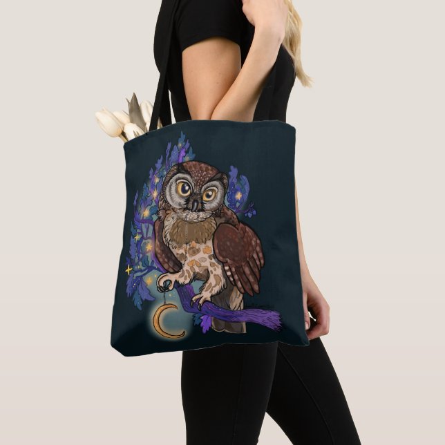 Boreal Night Tree Owl Tote Bag (Close Up)