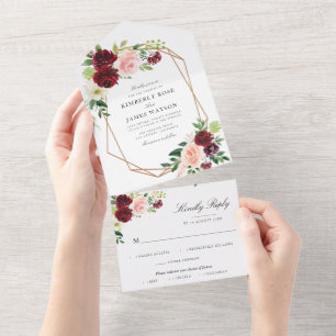 Borgonha borrifada com aquarela geométrica floral