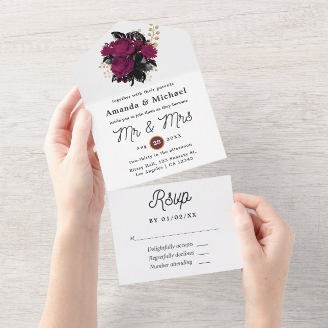 Borgonha - Casamento Floral Marsala e Dourado (Aba destacável)