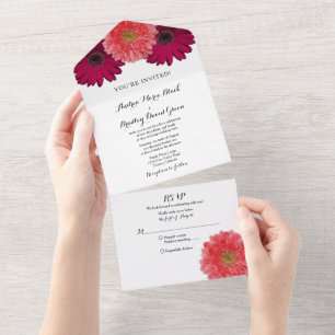 Borgonha Coral Daisy Floral Casamento RSVP Tudo In