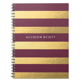 Borgonha e caderno personalizado ouro
