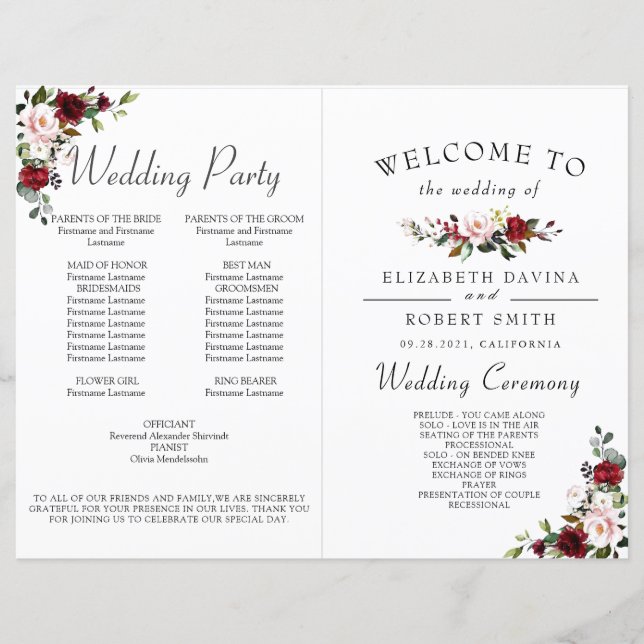 Borgonha Floral Geométrica Romântica (Frente)