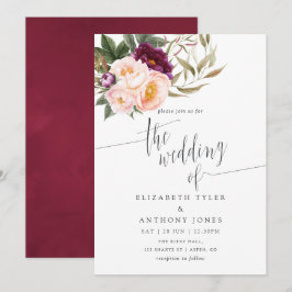 Borgonha - Marsala e Peach Floral Convite de casam