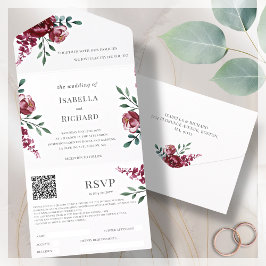 Borgonha | Marsala Red Floral | RSVP de Código QR