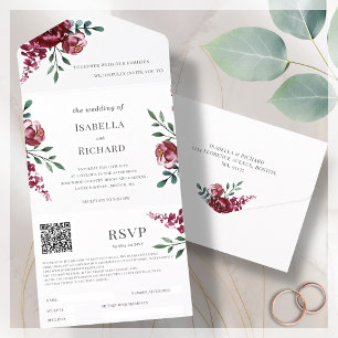 Borgonha   Marsala Red Floral   RSVP de Código QR