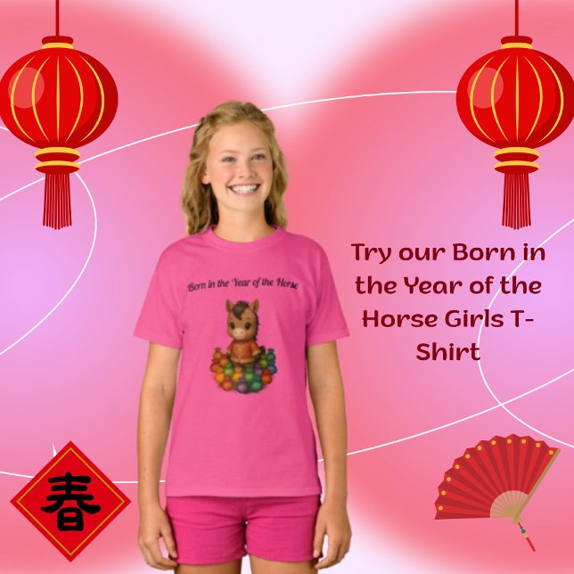 Born in the Year of the Horse Girls T-Shirt (Criador carregado)