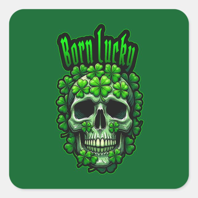 Born Lucky Skull St Patrick’s Day - Autocolante (Frente)