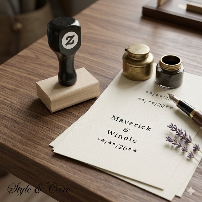 Borracha Carimbo de Cabo de Madeira com Nome do Casal e Dat (Wood Handle Stamp with Couple’s Name and Date)
