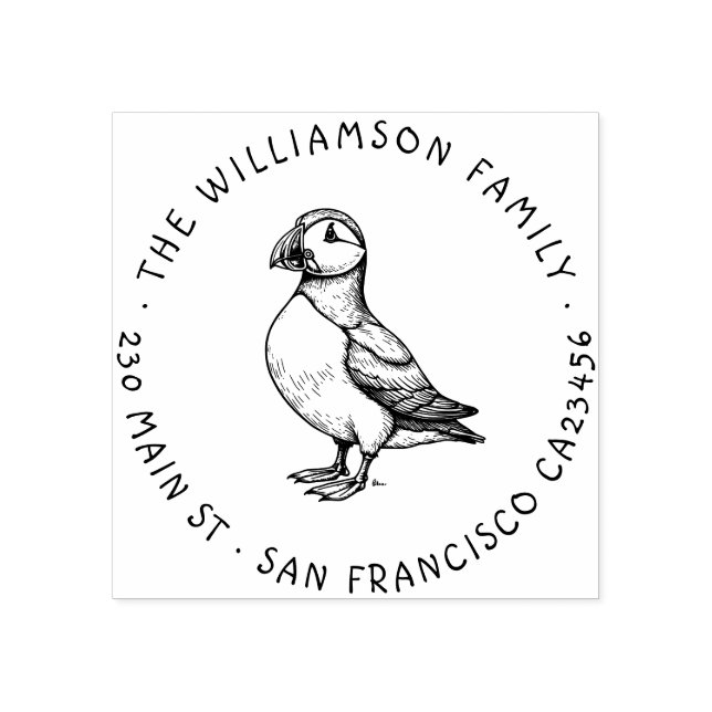 Borracha Carimbo de Endereço de Devolução da Família Puffin (Impressão)
