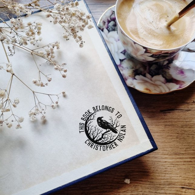 Borracha Carimbo De Livro Com Nome E Raven Para Homem (This book belongs to - round stamp with raven)