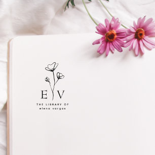 Borracha Carimbo de Livro de Biblioteca de Floral Elegante