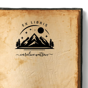 Borracha Carimbo de livro Ex libris com montanha
