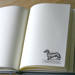 Borracha Carimbo de Livro Ex Libris Dachshund Vintage 