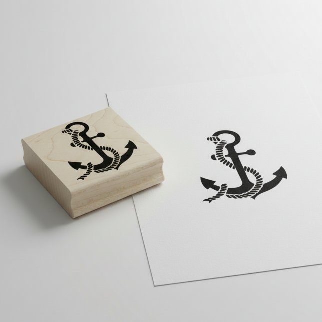 Borracha Carimbo de Madeira Âncora Artística (Nautical anchor wooden art stamp.)