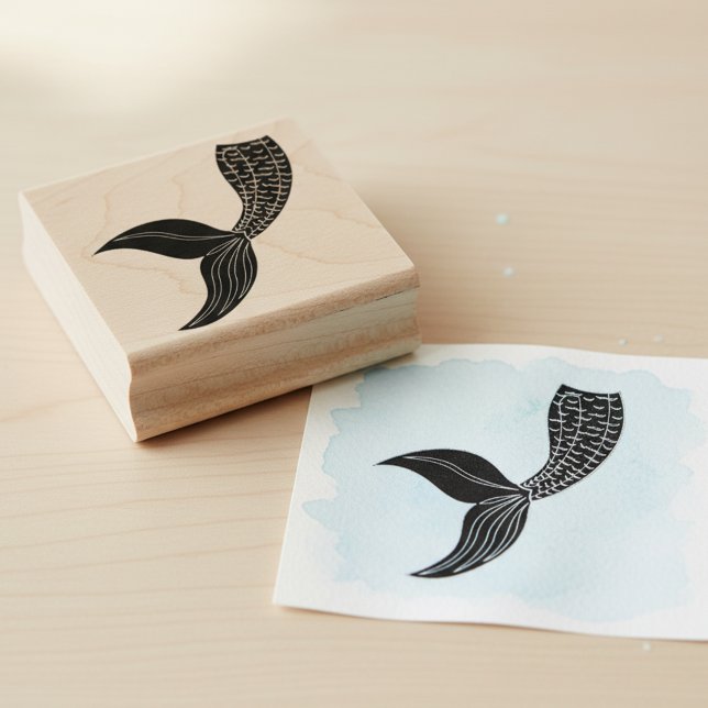 Borracha Carimbo de Madeira de Cauda de Sereia (Mermaid tail wooden art stamp.)