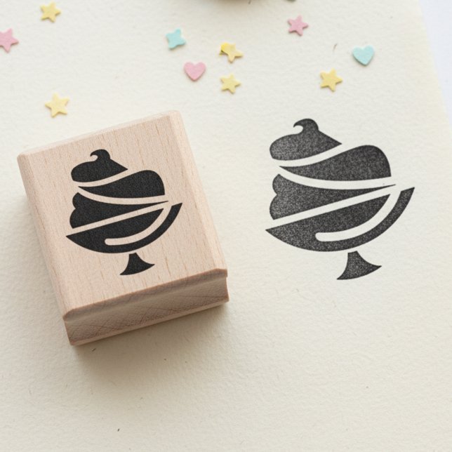 Borracha Carimbo de Madeira de Sorvete Miniatura (Miniature ice cream wooden art stamp.)