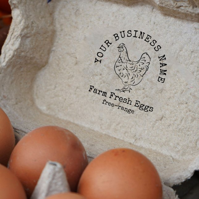 Borracha Carimbo de Ovos Frescos de Fazenda de frango fazen (Rustic farm fresh egg carton stamp with your custom business name)