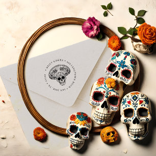 Borracha Día de Los Muertos Carimbo de Endereço de Devolu