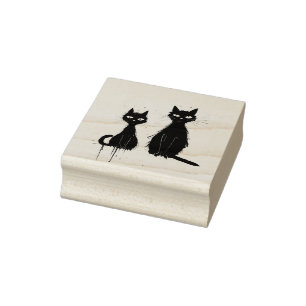 Borracha Dois Gatos - Carimbo De Arte Da Madeira