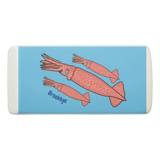 Borracha Ilustração de desenho animado de lula feliz rosa (Frente)