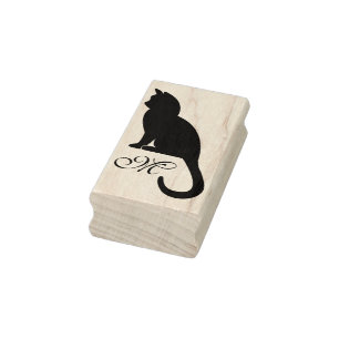 Borracha Kitten Silhouette e Monogramas - Carimbo de borrac