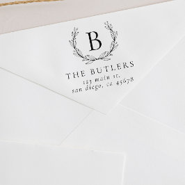 Borracha Leaf Wreath Inicial Endereço de Retorno Carimbo