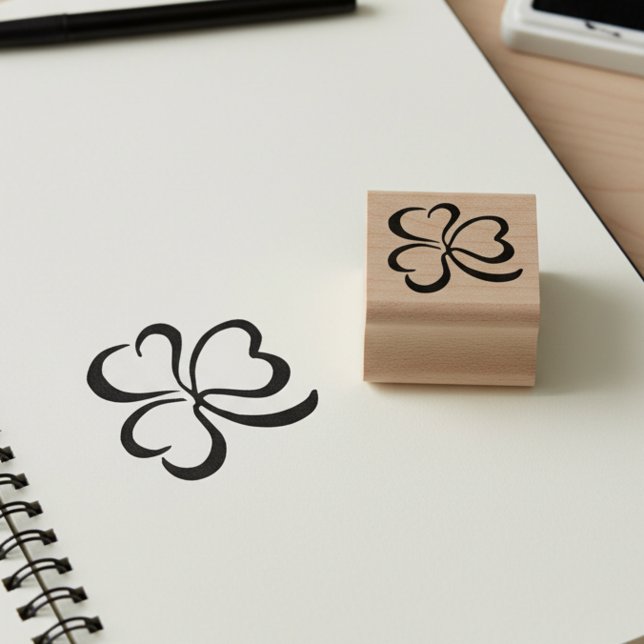 Borracha Mini Carimbo Folha de Trevo da Sorte (Clover leaf mini stamp. For arts and crafts or to use as a loyalty card stamp.)