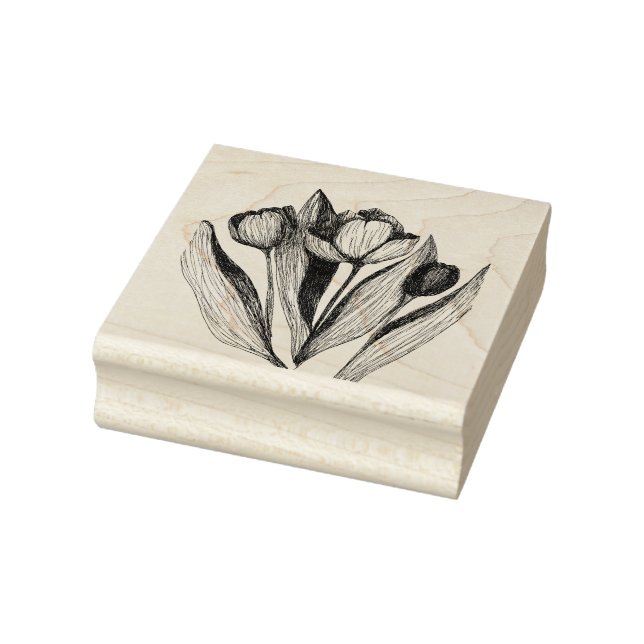 Borracha Trio de Tulipas, Carimbo Gravado à Mão (Carimbo)