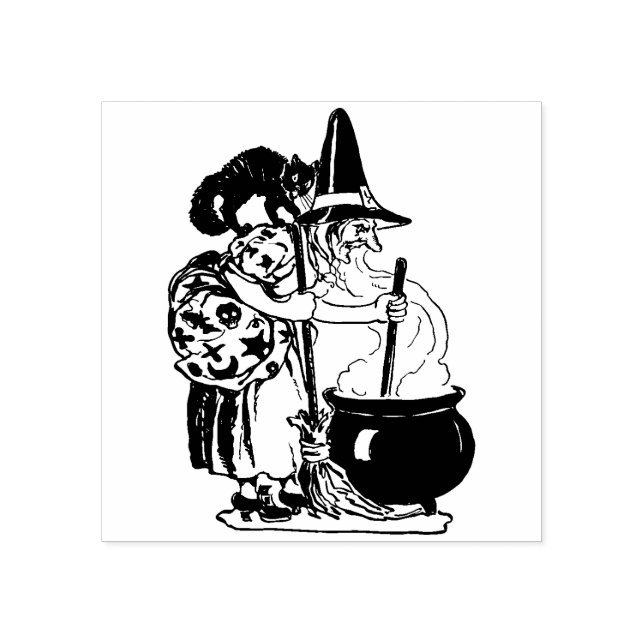 Borracha Vintage Halloween Bruxa e Carimbo de Gato (Impressão)