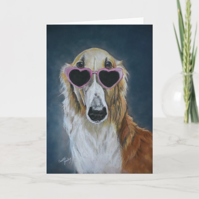 Borzoi em Óculos Cardíacos Cartão de Saudação de A (Frente)