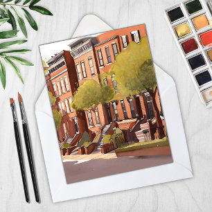Boston Brownstones   Beacon Street Cartão Aquarela