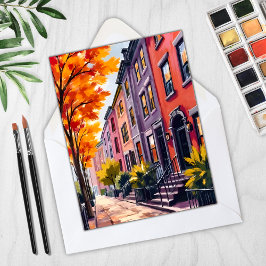 Boston Brownstones Watercolor - Cartão de Massachu