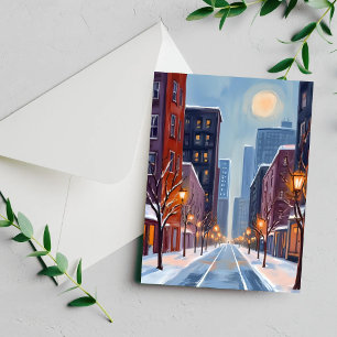 Boston Inverno   Cartão de Aquarela da Cidade de M