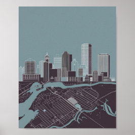 Boston Massachusetts City Skyline with Map Poster