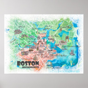 Boston Massachusetts Map Poster com estradas
