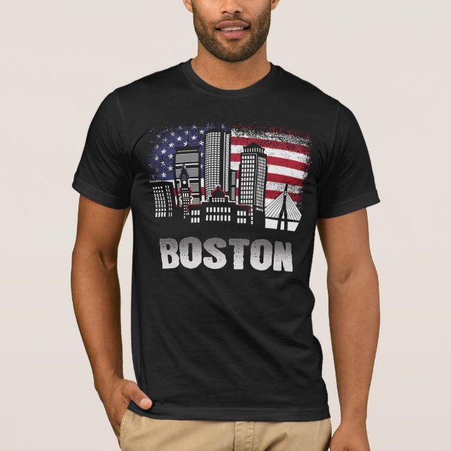 Boston Skyline American Flag T-Shirt (Frente)