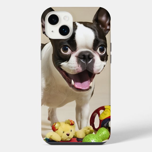 Boston Terrier Dog Brincando com Brinquedos (Verso)