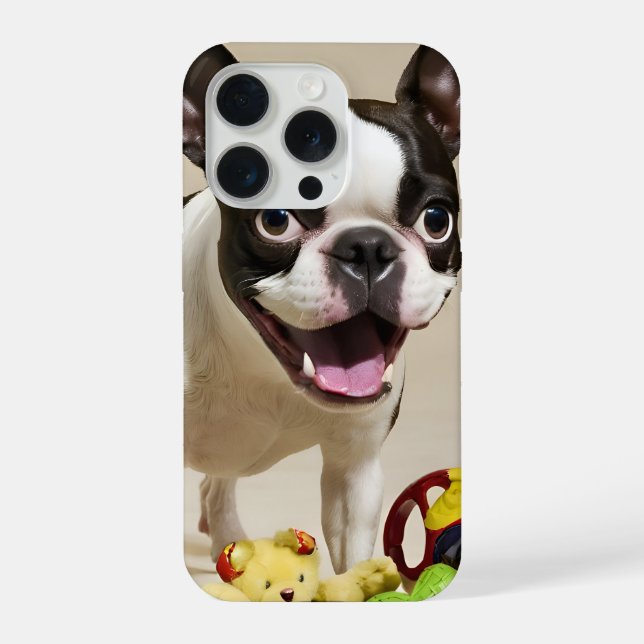 Boston Terrier Dog Brincando com Brinquedos (Verso)
