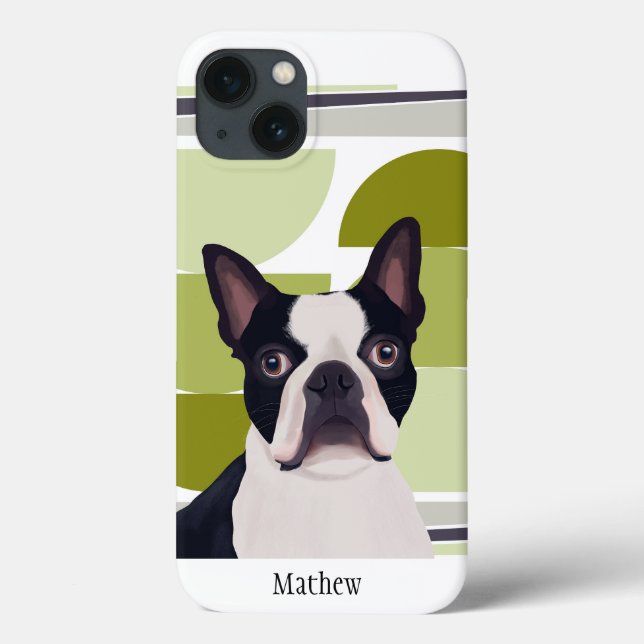 Boston Terrier Dog - Geométrico Verde (Verso)