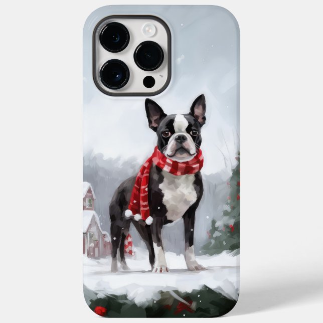 Boston Terrier Dog no Natal da neve (Verso)